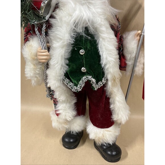 Merry Brite Santa Claus Tartan Plaid Coat Gift Bag Silver Staff 18" Read - Picture 4 of 12
